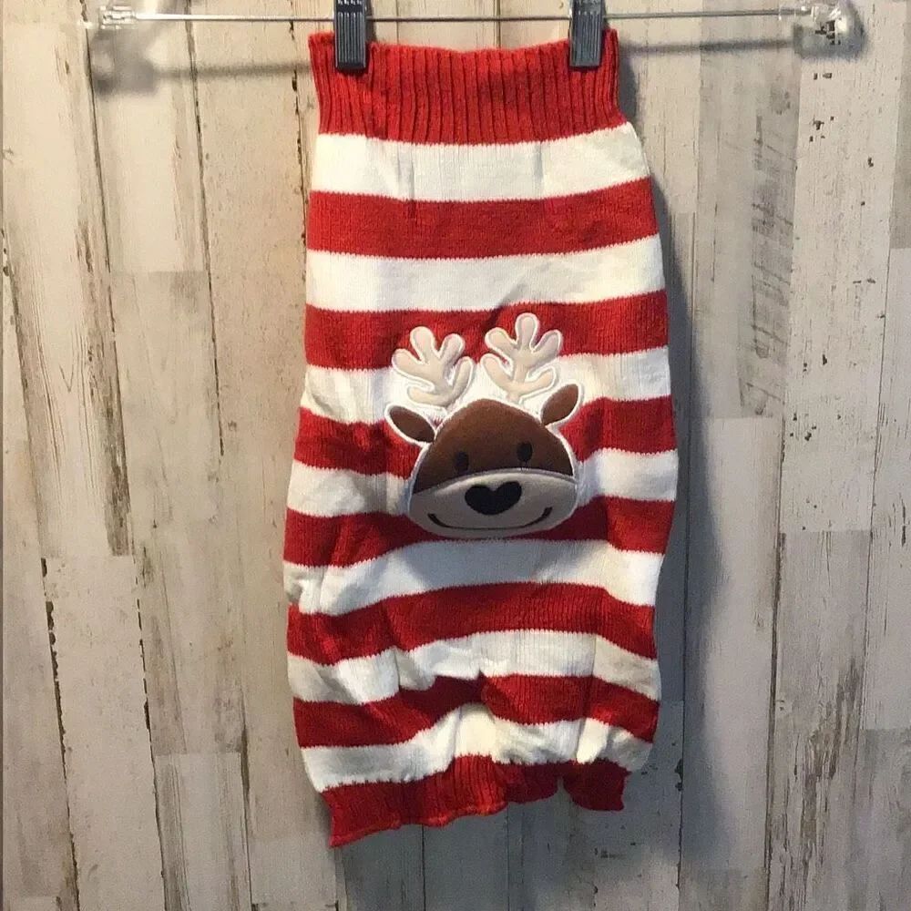 Red and white striped reindeer, dog sweater, see measurements